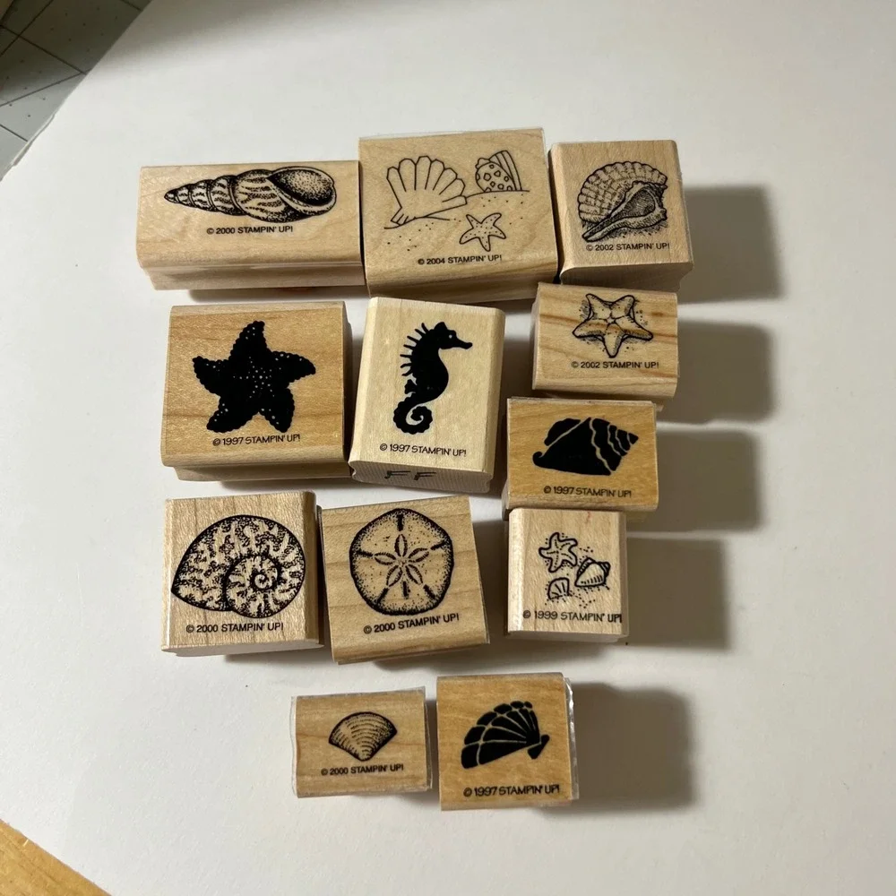 Stampin Up Wood Mounted Rubber Stamps Lot 12 Sea Life Shells‎ Seahorse Starfish